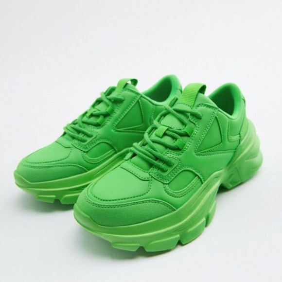 Zara lime neon green lug soles sneakers EUC (as new) - Picture 1 of 11